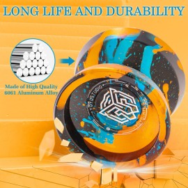 YOYOSTUDIO H17 Responsive Yoyo Professional Dual Purpose Yoyo for Kids 8-12 Unresponsive Yo Yo for Adults with Yoyos Bearings Kits, 10 Yo-Yo Strings, Case & Glove (Black Gold Blue)