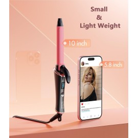 CIVEYA Temp Control Travel Curling Iron 3/4 Inch Dual Voltage, Small Mini Curling Iron for Short Hair, Travel Size Hair Curler Wand Pink