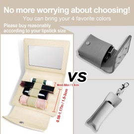 LAOTANGJIA PU Lipstick Case Holder with Mirror,Holds 4pcs of Long Lipsticks,Lipstick Holder,Makeup Travel Cases Organizer Bag for Outside Mini Bag Pouch,for Gift Women Girls,Leaves