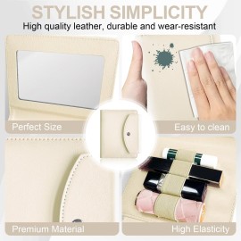 LAOTANGJIA PU Lipstick Case Holder with Mirror,Holds 4pcs of Long Lipsticks,Lipstick Holder,Makeup Travel Cases Organizer Bag for Outside Mini Bag Pouch,for Gift Women Girls,Leaves