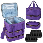 Cheungren Nail Polish Organizer Case - Three Layer Nail Polish Storage Bag with Adjustable Dividers Holds 84 Bottles Nail Polish Nail Lamp Nail Kit Supplies Organizer Box - Purple