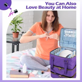 Cheungren Nail Polish Organizer Case - Three Layer Nail Polish Storage Bag with Adjustable Dividers Holds 84 Bottles Nail Polish Nail Lamp Nail Kit Supplies Organizer Box - Purple