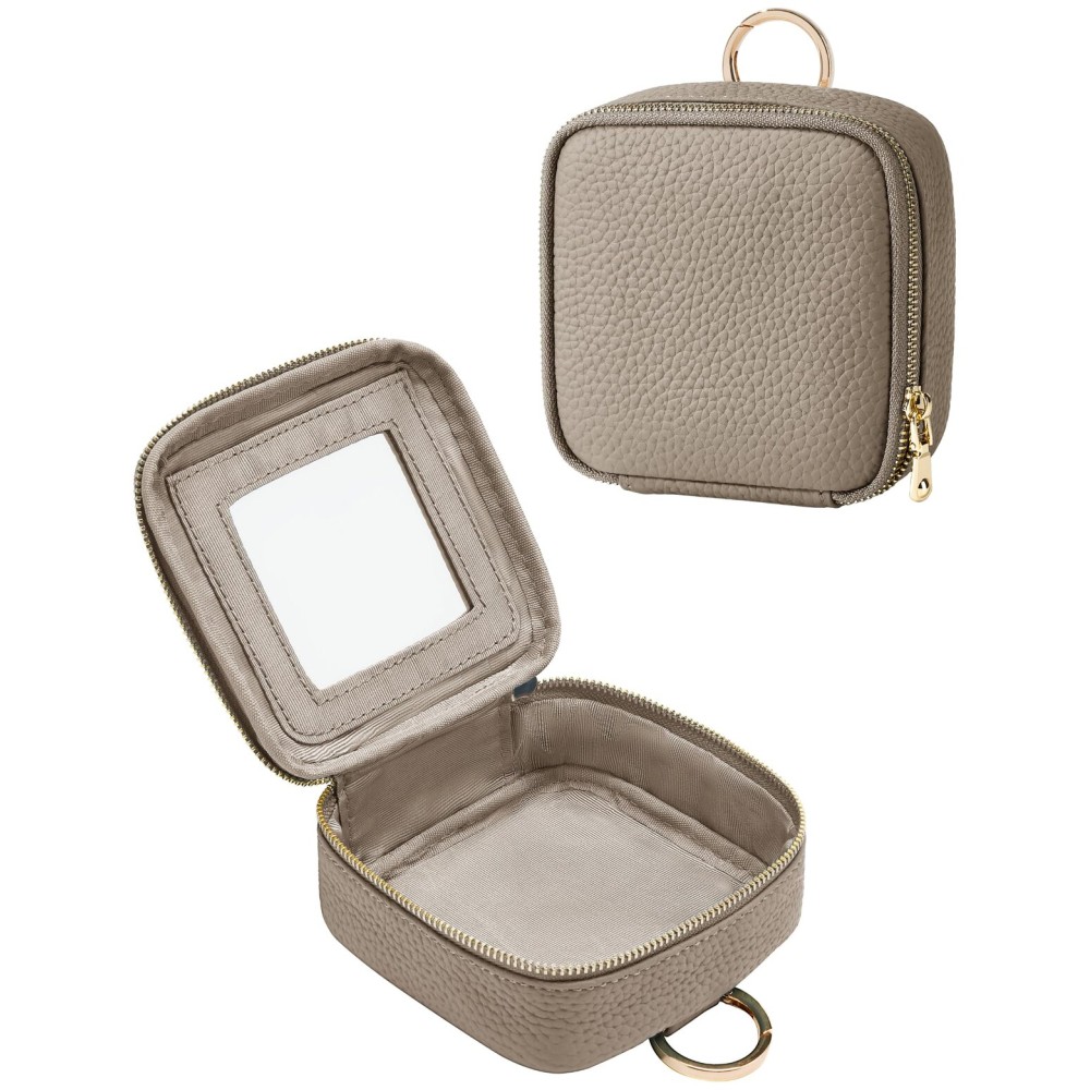 Oaque Clear Cosmetic Bag Double Layer Travel Toiletry Bag Clear Makeup Bag Case with 4 Compartments, Transparent Travel Bag for Toiletries, Large Toiletry Bag for Women Cosmetic Case (Taupe, Mini)