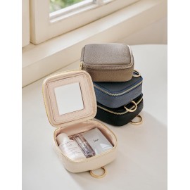 Oaque Clear Cosmetic Bag Double Layer Travel Toiletry Bag Clear Makeup Bag Case with 4 Compartments, Transparent Travel Bag for Toiletries, Large Toiletry Bag for Women Cosmetic Case (Taupe, Mini)