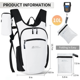 HIGH EXPERIENCE Hiking Backpack 10L/15L Small Daypack Lightweight Packable Travel Foldable Water Resistan for Women Men (White, 10L)