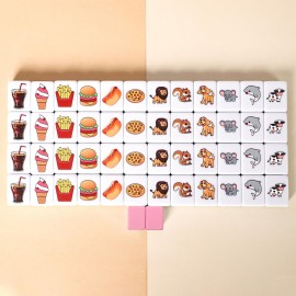 GRACIAS 2 Players Mahjong Block Set, Mahjong Tile Game with 50 Premium Pink Tiles(30mm) Animal and Food Pattern, Portable Mahjongg Set with A Carry Bag