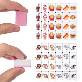 GRACIAS 2 Players Mahjong Block Set, Mahjong Tile Game with 50 Premium Pink Tiles(30mm) Animal and Food Pattern, Portable Mahjongg Set with A Carry Bag