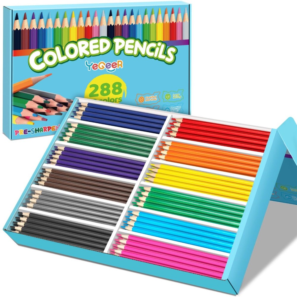 YEGEER 288 Count Colored Pencils Bulk, 12 Assorted Colors, Pre-sharpened Coloring Pencils Set for Kids and Adult, Teachers Essential Classroom Prizes, Back to School Supplies (One box)