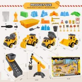 Asoxt 43-Piece Construction Sensory Playset - 2 lbs Play Sand, 4 DIY Trucks, Crane & Road Signs - Creative Sandbox Toy for Kids Ages 3+