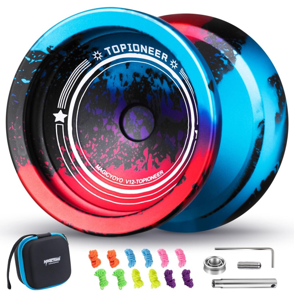 MAGICYOYO V12 Finger Spin Yoyo Professional Responsive Yoyo for Kids 8-12 or above, Professional yoyo for Beginner, Unresponsive Yoyo for Advanced, Pro yoyo for Finger Spinning Tricks - Black Blue Red