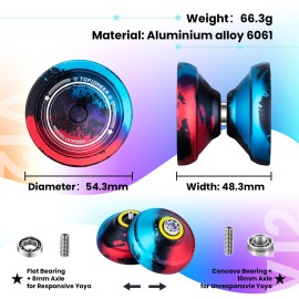 MAGICYOYO V12 Finger Spin Yoyo Professional Responsive Yoyo for Kids 8-12 or above, Professional yoyo for Beginner, Unresponsive Yoyo for Advanced, Pro yoyo for Finger Spinning Tricks - Black Blue Red
