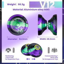 MAGICYOYO V12 Finger Spin Yoyo - Professional Responsive & Unresponsive Yoyo for Kids & Adults, 12 Strings & Accessory Kit - Black, Green, Purple