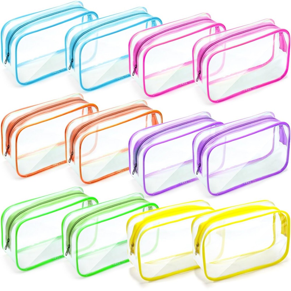 Weewooday 12 Pieces Clear Makeup Bags Cosmetic Storage Bags PVC Zipper Pouches Travel Waterproof Makeup Plastic Case for Women Organizing Toiletries Traveling Bathroom(Medium,Bright Color)