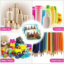 Weewooday 12 Pieces Clear Makeup Bags Cosmetic Storage Bags PVC Zipper Pouches Travel Waterproof Makeup Plastic Case for Women Organizing Toiletries Traveling Bathroom(Medium,Bright Color)