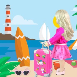 23Pcs 18 Inch Girl Doll Accessories Case Luggage Travel Play Set with Clothes, Bag, Computer Glasses, Makeup, Stickers, Stuff for 18 inch Doll - Christmas & Birthday Gift