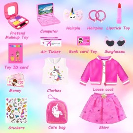 23Pcs 18 Inch Girl Doll Accessories Case Luggage Travel Play Set with Clothes, Bag, Computer Glasses, Makeup, Stickers, Stuff for 18 inch Doll - Christmas & Birthday Gift