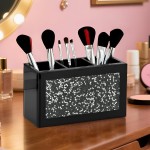 SHYFOY Black Makeup Brush Holder Organizer, 3 Slots Glass Cosmetic Brushes Storage Holder with Crushed Diamond, Pencil Pen Holder for Desk, Desk Organizer and Accessories for Vanity
