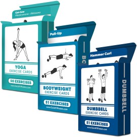 3 Pack - Dumbbell, Bodyweight & Yoga Pose Exercise Cards - Fitness Workout Playing Cards