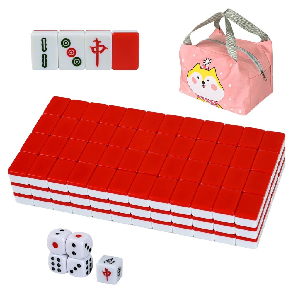 DSNGEZ Traditional Mini Red Chinese Mahjong Game Set 144 Tiles, with Portable Handbag, Tile Size - 2.4 * 1.5 * 1.1 cm (1.0 * 0.6 * 0.5 inches)()