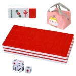 DSNGEZ Traditional Mini Red Chinese Mahjong Game Set 144 Tiles, with Portable Handbag, Tile Size - 2.4 * 1.5 * 1.1 cm (1.0 * 0.6 * 0.5 inches)()
