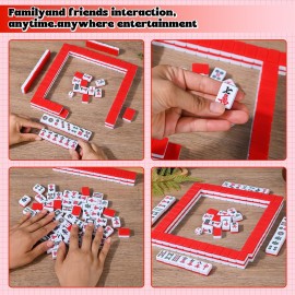 DSNGEZ Traditional Mini Red Chinese Mahjong Game Set 144 Tiles, with Portable Handbag, Tile Size - 2.4 * 1.5 * 1.1 cm (1.0 * 0.6 * 0.5 inches)()