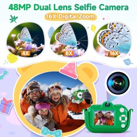 Kids Camera Boys Toys for 3 4 5 6 7 8 9 Years Old Boys, 48MP Dual Lens Kids Digital Camera Toddler Camera Christmas Birthday Gifts, 1080P HD Video Selfie Camera with 32G SD Card