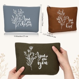 Coume 10 Pcs Boho Flower Canvas Makeup Bags Bulk Aesthetic Inspirational Quotes Cosmetic Zipper Personalized Encouragement Travel Pouch Toiletry Bag Women Teacher Friend Birthday Gifts