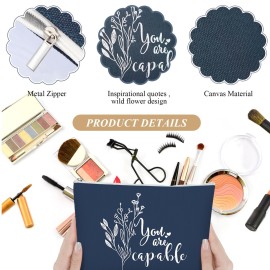 Coume 10 Pcs Boho Flower Canvas Makeup Bags Bulk Aesthetic Inspirational Quotes Cosmetic Zipper Personalized Encouragement Travel Pouch Toiletry Bag Women Teacher Friend Birthday Gifts