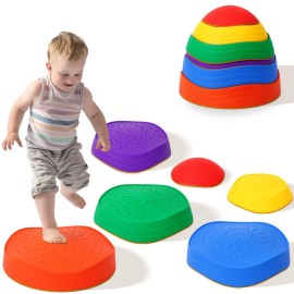 Oranmew 6 Pcs Stepping Stones for Kids - Toddler Stepping Stones for Balance and Sensory Play, Non-Slip Indoor and Outdoor Balance Toys for Boys and Girls Age 3+, Stackable Design for Easy Storage