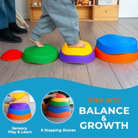 Oranmew 6 Pcs Stepping Stones for Kids - Toddler Stepping Stones for Balance and Sensory Play, Non-Slip Indoor and Outdoor Balance Toys for Boys and Girls Age 3+, Stackable Design for Easy Storage