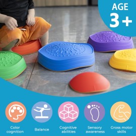 Oranmew 6 Pcs Stepping Stones for Kids - Toddler Stepping Stones for Balance and Sensory Play, Non-Slip Indoor and Outdoor Balance Toys for Boys and Girls Age 3+, Stackable Design for Easy Storage
