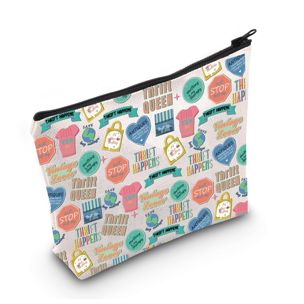 LEVLO Thrifting is My Therapy Pencil Case Thrift Queen Cosmetic Bag Thrift Store Shopper Birthday Gift for Mom BFF (THRIFT HAPPENS)