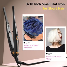 ORYNNE 3/10\'\' Small Flat Irons for Short Hair Pixie Cut, 5s Ultra Fast Heat Up Tiny Pencil Flat Iron, Ionic Mini Edge Flat Iron, Skinny Thin Straightener Champagne Gold