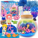 Mermaid Terrarium Craft Kit for Kids - LED Night Light Up & Remote Mermaid Birthday Gifts Toys for Girls Age 5 6 7 8 9 10 11 12 Year Old