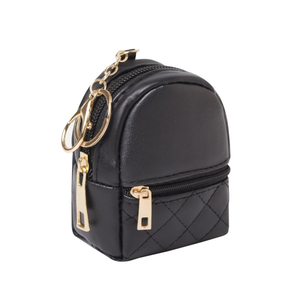 Mini Backpack Cute Cosmetic Bag for Women, Creative Cute Pendant Keychain Key-chains Keyrings PU Leather Makeup Bag Key Pocket Lipstick Bag Card Holder Data Cable Organizer Zipper Pouch (Pure black)