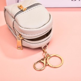 Mini Backpack Cute Cosmetic Bag for Women, Creative Cute Pendant Keychain Key-chains Keyrings PU Leather Makeup Bag Key Pocket Lipstick Bag Card Holder Data Cable Organizer Zipper Pouch (Pure black)