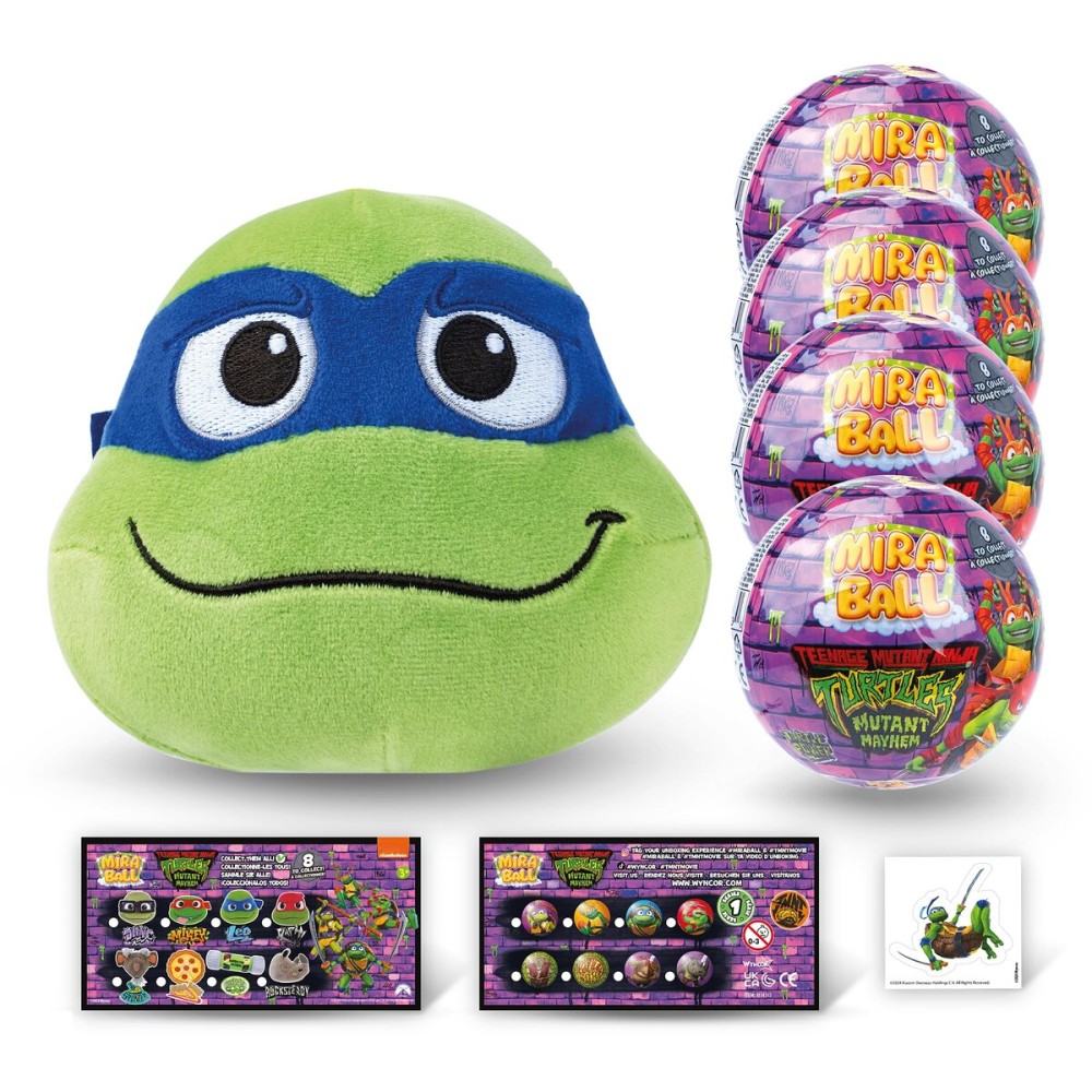 MiraBall Teenage Mutant Ninja Turtles Mystery Expandable Maxi Plush to UNbox, Collectible Squishy and Soft Plush with 4 Surprise, Limited Edition, Great Toy Gift for Kids Aged 3+ (4-Pack)