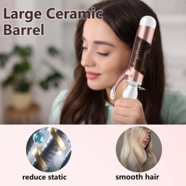 Large Curling Iron 2 Inch Barrel, Long Barrel Curling Wand for Hair, Ceramic Tourmaline Hair Styling Tool, Double Voltage, White
