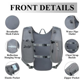 Running Hydration Vest Backpack,Lightweight Insulated Pack with 1.5L Water Bladder Bag Daypack for Hiking Trail Running Cycling Race Marathon for Women Men Grey