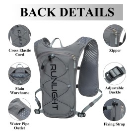 Running Hydration Vest Backpack,Lightweight Insulated Pack with 1.5L Water Bladder Bag Daypack for Hiking Trail Running Cycling Race Marathon for Women Men Grey