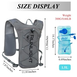 Running Hydration Vest Backpack,Lightweight Insulated Pack with 1.5L Water Bladder Bag Daypack for Hiking Trail Running Cycling Race Marathon for Women Men Grey