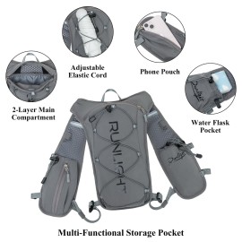 Running Hydration Vest Backpack,Lightweight Insulated Pack with 1.5L Water Bladder Bag Daypack for Hiking Trail Running Cycling Race Marathon for Women Men Grey