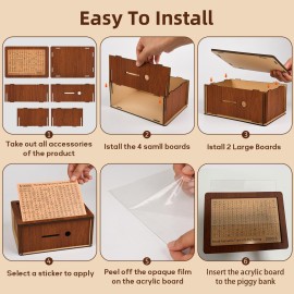 10000 Kakeibo Wooden Money Saving Challenge Box Cash Vault Piggy Bank for Adults Kids Savings Goals Smash Box Saver for Boys and Girls (10 Amounts)