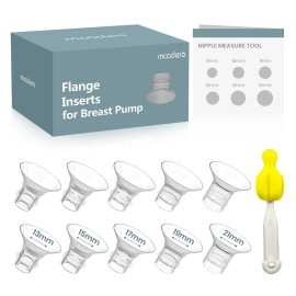 Flange Insert 10PCS 13/15/17/19/21mm for 24mm Flanges/Shields of Most Breast Pumps,Essential Flange Sizing Kit for Breast Pump Replacement Accessories with Nipple Ruler, Cleaning Brush