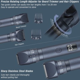 Aesfee Beard Trimmers Kit for Men - 5-in-1 Electric Shavers and Hair Clippers Set - Smooth Body Razors Waterproof Wet/Dry - Nose Ear Mustache Hair Trimmer - USB-C Rechargeable Dock