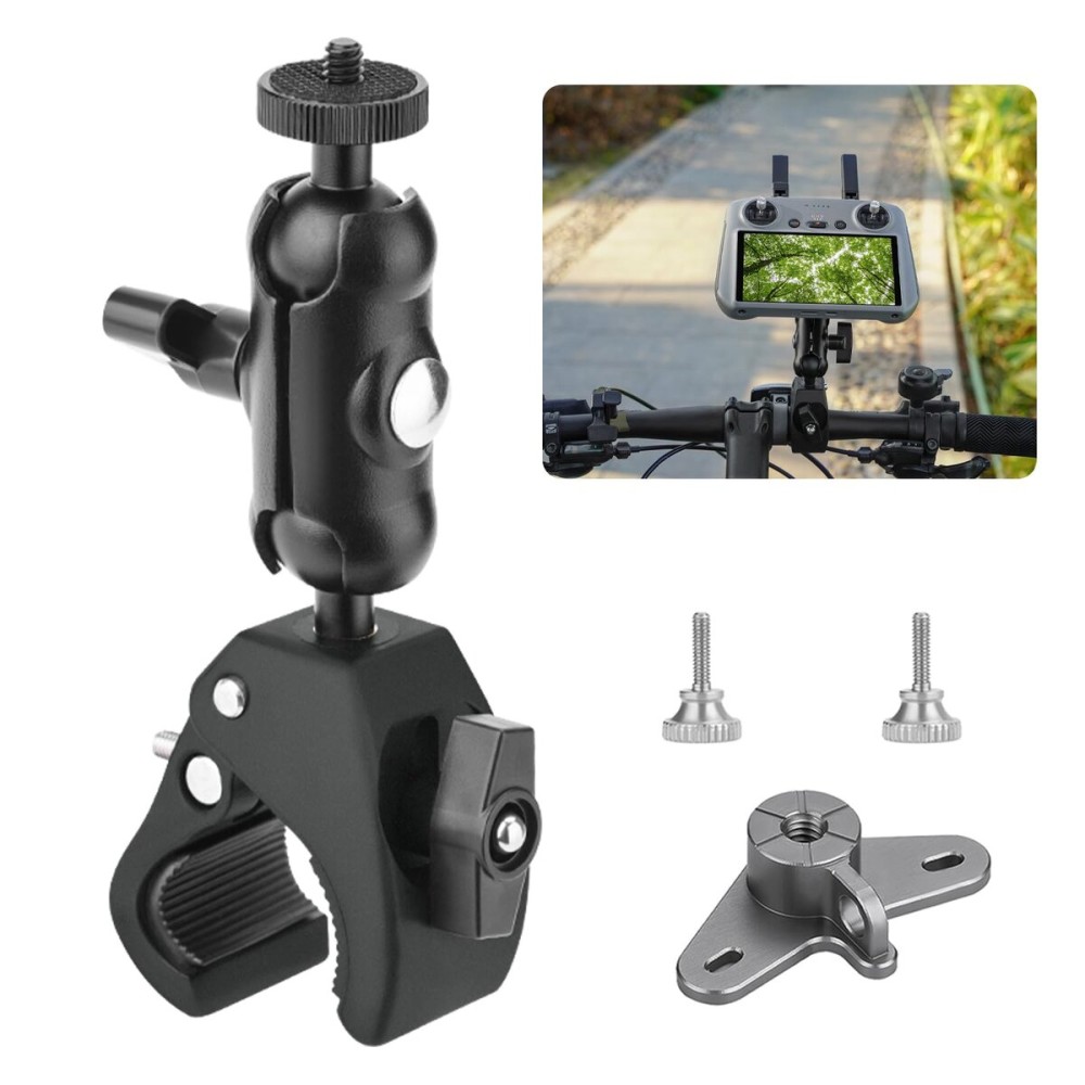 Flymile Bike Holder Mount Adapter for DJI RC 2/ RC Controller,360 Dual Ball Head Motorcycle Handlebar Holder Clamp for DJI Mini 4 Pro/Mini 3 Pro/Air 3/Mavic 3 Pro Smart Remote Controller, Black