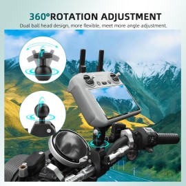 Flymile Bike Holder Mount Adapter for DJI RC 2/ RC Controller,360 Dual Ball Head Motorcycle Handlebar Holder Clamp for DJI Mini 4 Pro/Mini 3 Pro/Air 3/Mavic 3 Pro Smart Remote Controller, Black