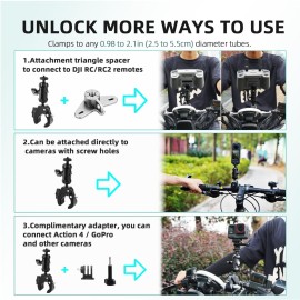 Flymile Bike Holder Mount Adapter for DJI RC 2/ RC Controller,360 Dual Ball Head Motorcycle Handlebar Holder Clamp for DJI Mini 4 Pro/Mini 3 Pro/Air 3/Mavic 3 Pro Smart Remote Controller, Black
