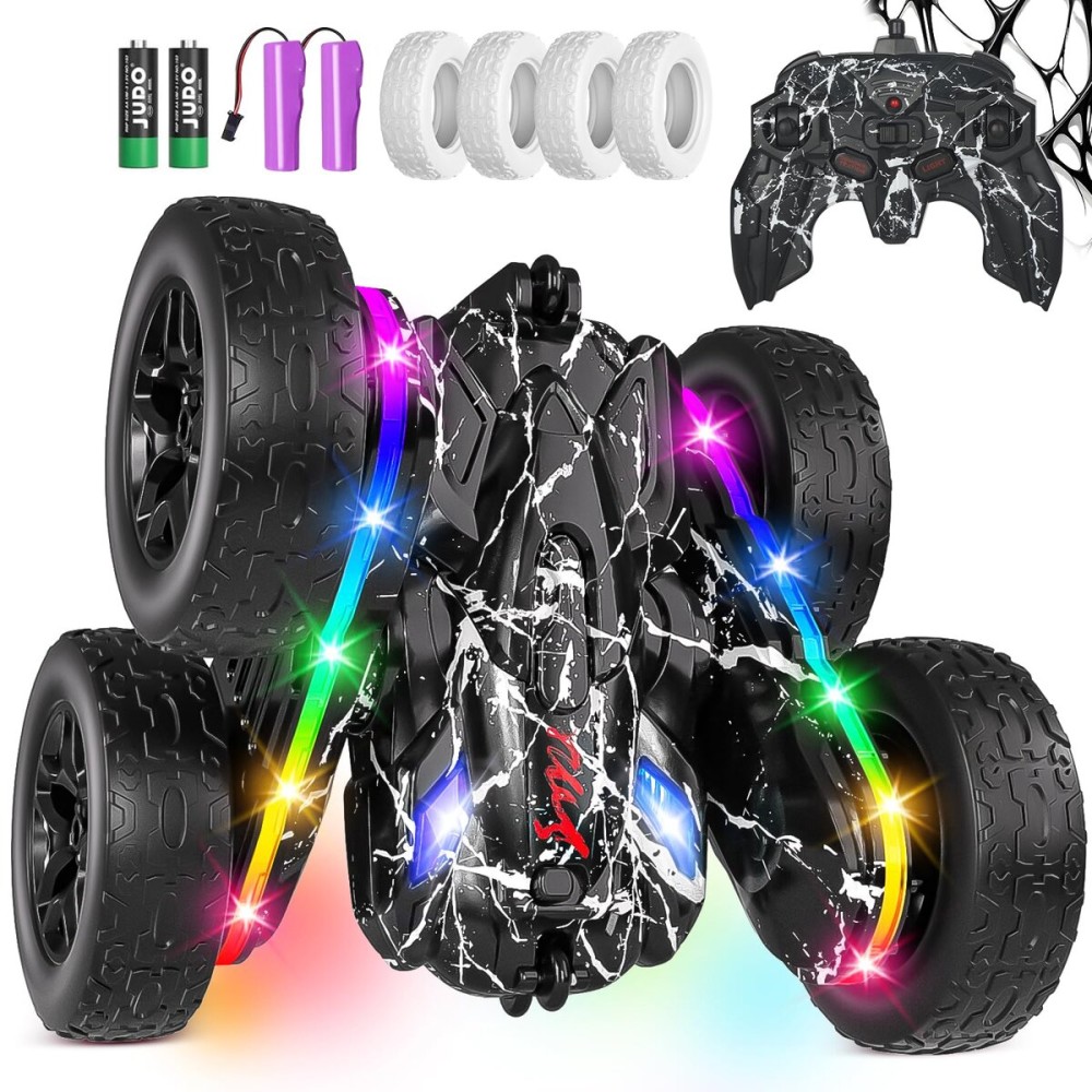Terucle Rc Cars Toys for Boys Remote Control Car 2.4 GHz Black Toys for Ages 5-7 Kids Toys New Upgraded Strip Lights 360 Rotating Rc Truck Birthday (Black)