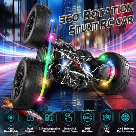 Terucle Rc Cars Toys for Boys Remote Control Car 2.4 GHz Black Toys for Ages 5-7 Kids Toys New Upgraded Strip Lights 360 Rotating Rc Truck Birthday (Black)